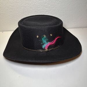 VTG Pigalle XXXXX Hat Cowboy Western Lona Forrada Black Sz 56cm/7 Black W/Trim